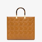 Sunshine Medium Brown Leather Shopper With FF Motif - Leather Women's Handbag - Bagsfits