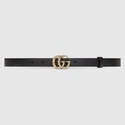 Leather Belt with Pearl Double G Buckle - Leather Women Belt