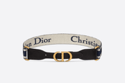 Blue and Cream Embroidered Canvas CD Belt - Leather Women Belt
