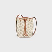 White Small Drawstring Bag In Triomphe Canvas And Calfskin - Leather Women's Handbag - Bagsfits