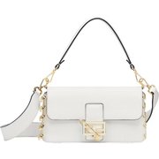 White Leather Fendace Brooch Baguette - Leather Women's Bag - Bagsfits