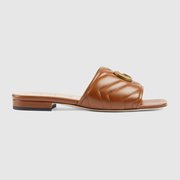 Brown Women's Slide With Double G - Women's Designer Sandals