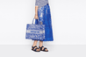 Fluorescent Blue Toile De Jouy Transparent Canvas Large Book Tote Bag - Leather Women's Handbag - Bagsfits