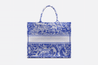 Fluorescent Blue Toile De Jouy Transparent Canvas Large Book Tote Bag - Leather Women's Handbag - Bagsfits
