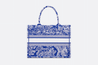 Fluorescent Blue Toile de Jouy Reverse Embroidery Medium Book Tote Bag - Leather Women's Handbag - Bagsfits