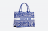 Fluorescent Blue Toile de Jouy Reverse Embroidery Medium Book Tote Bag - Leather Women's Handbag - Bagsfits