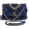 Navy Blue Cotton Canvas Calfskin Chnl 19 HandBag - Leather's Women Shoulder Bag