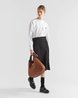 Large Leather Shoulder Bag With Topstitching - Leather Women's Handbag - Bagsfits