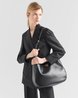 Large Leather Shoulder Bag With Topstitching - Leather Women's Handbag - Bagsfits