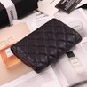 Black Grained Calfskin Classic Flap Wallet - Gold-tone Hardware - Leather Women's Wallet