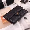 Black Grained Calfskin Classic Flap Wallet - Gold-tone Hardware - Leather Women's Wallet