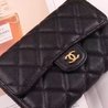 Black Grained Calfskin Classic Flap Wallet - Gold-tone Hardware - Leather Women's Wallet
