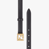 Black Leather Thin Belt With Loop And FF Stud Buckle - Leather Women's Belts - Bagsfits