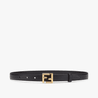 Black Leather Thin Belt With Loop And FF Stud Buckle - Leather Women's Belts - Bagsfits