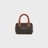 Tan Mini Boston Bag In Triomphe Canvas With Celine Cursive - Leather Women's Handbag - Bagsfits