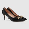 Black Leather GG Zumi Mid Heel Pump - Women's Designer Pumps