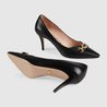 Black Leather GG Zumi Mid Heel Pump - Women's Designer Pumps
