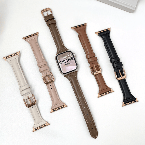 Slim Real Leather Strap For Apple Watch Series 9 41/45mm 8 7 Correa Band 38/42mm Ultra 49mm Bracelet iWatch SE 6 5 4 3 40mm/44mm