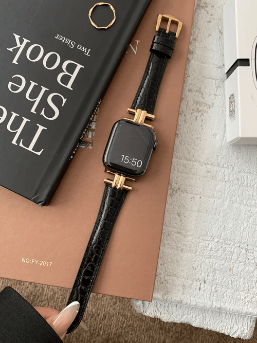 Luxury Gold Metal Real Leather Band For iWatch Series 8 7 6 5 4 3 SE Women Slim Strap For Apple Watch 41mm 40mm 38mm 45 42 44 49