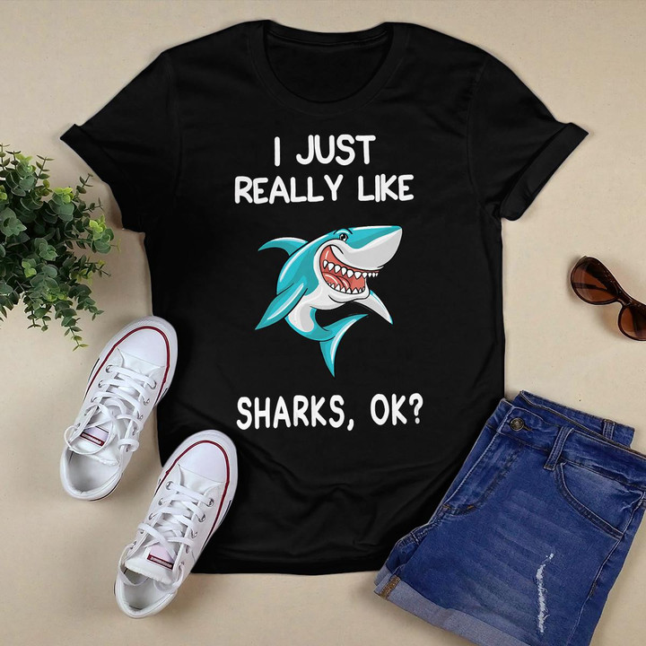 Womens I Just Really Like Sharks, OK Shark Lover Gift V-Neck T-Shirt