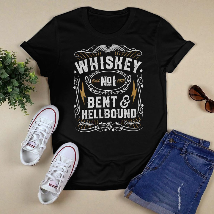 Womens Whiskey Bent And Hellbound Country Music Biker Bourbon Gift V-Neck T-Shirt