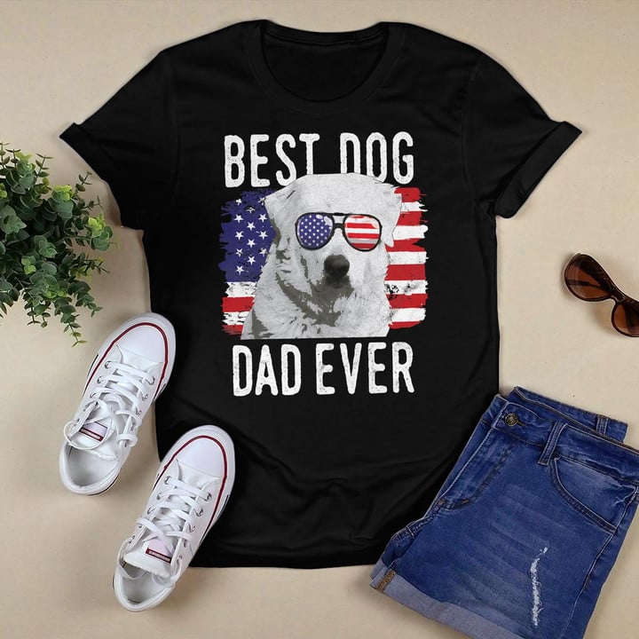 Mens American Flag Best Dog Dad Ever Great Pyrenees USA T-Shirt