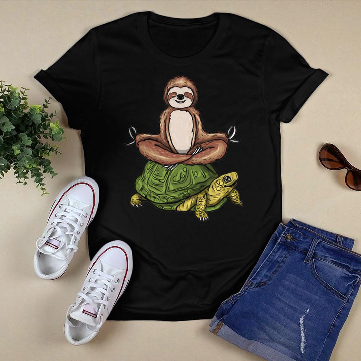 Funny Sloth Riding Turtle Meditation Slow Down Namaste Yoga T-Shirt