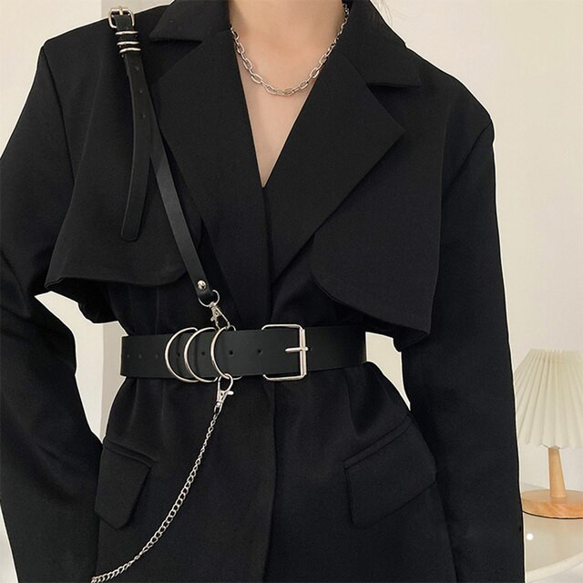 Dress Wide Chain Waistband Leather Harness