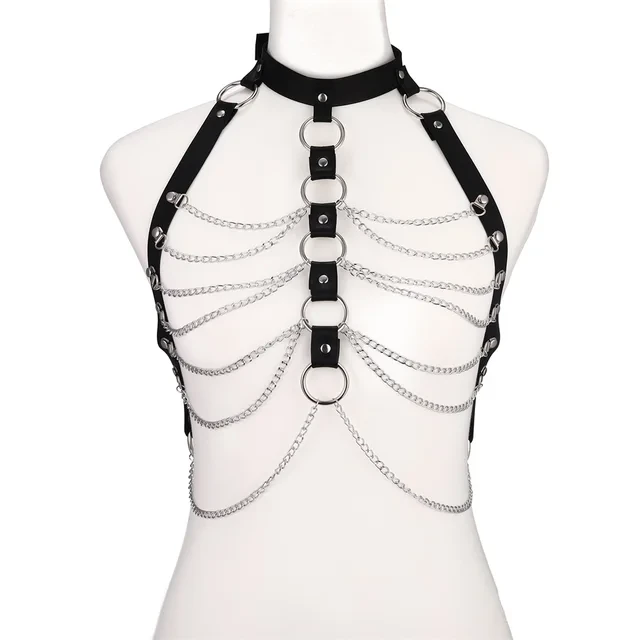 Sexy Leather Body Harness Chain Punk