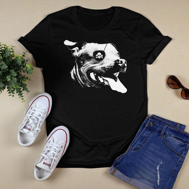 Pirate Staffordshire Bull Terrier With Eye Patch Skull Funny T-Shirt
