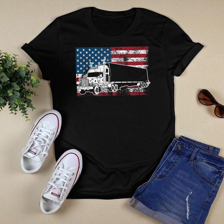Funny Truck Driver American Flag 4th Of July Trucker Gift T-Shirt