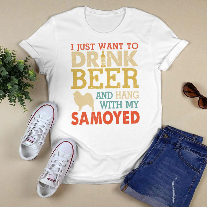 Samoyed Dad Drink Beer Hang With Dog Funny Men Vintage T-Shirt