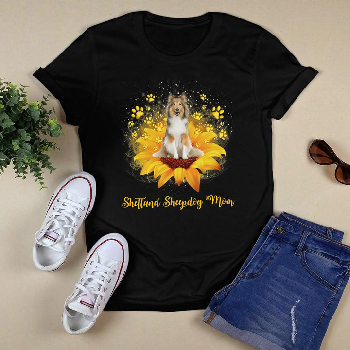 Shetland sheepdog Mom Sunflower With Dog Paw Mother's Day T-Shirt