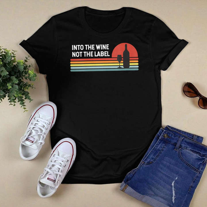 Womens Into the Wine Not the Label Vintage Retro Sunset Drinking V-Neck T-Shirt