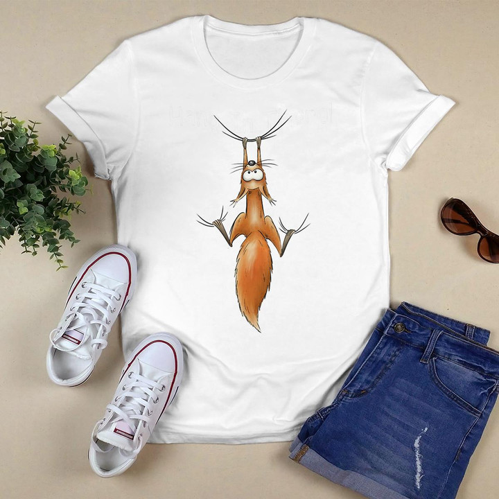 Womens Cute Chilling Red Squirrel Cartoon Rodent Hang In There V-Neck T-Shirt
