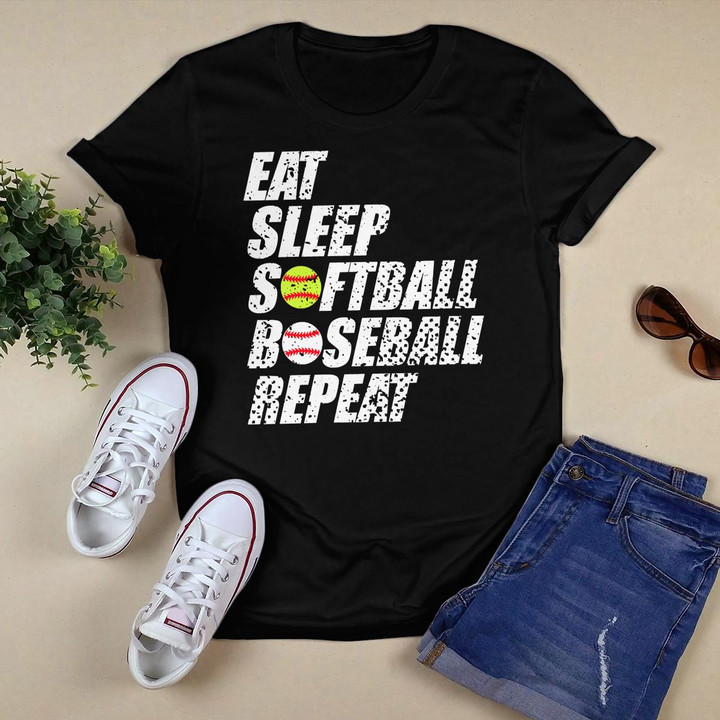 Womens Eat Sleep Softball Baseball Repeat Funny Parent V-Neck T-Shirt