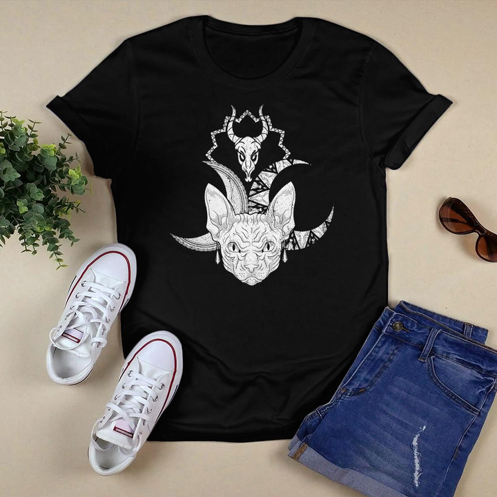 Wiccan Skull Dark Magic Witchcraft Moon Animal Sphynx Cat T-Shirt