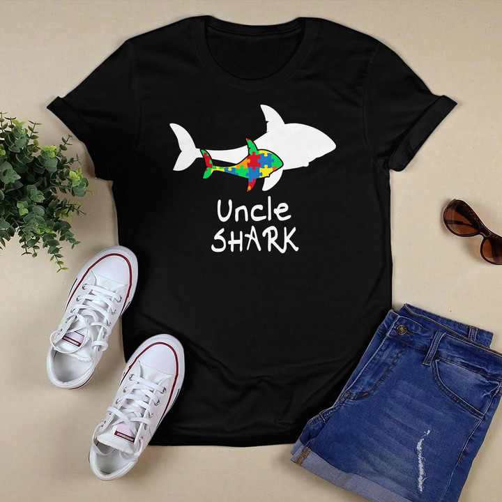 Uncle Shark Puzzle Piece Inspirational Autism Awareness Gift T-Shirt
