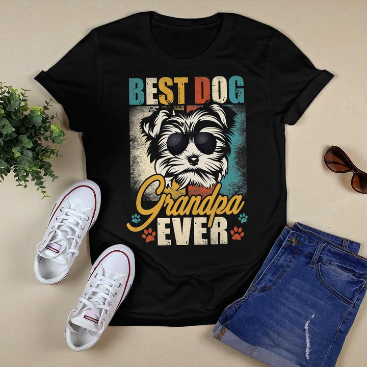 Best Dog Grandpa Ever Yorkie Father's Day Dad Grandpa Dog T-Shirt Copy