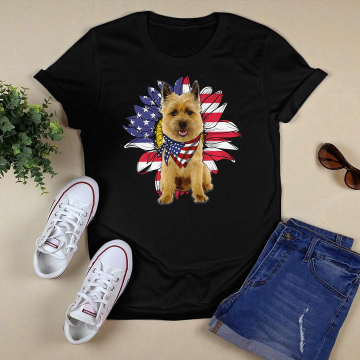 Sunflower American Flag Cairn Terrier Dog Lovers T-Shirt