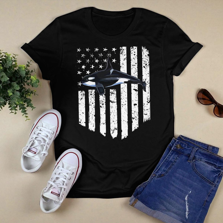White American Flag Orca Killer Whale 4th Of July T-Shirt