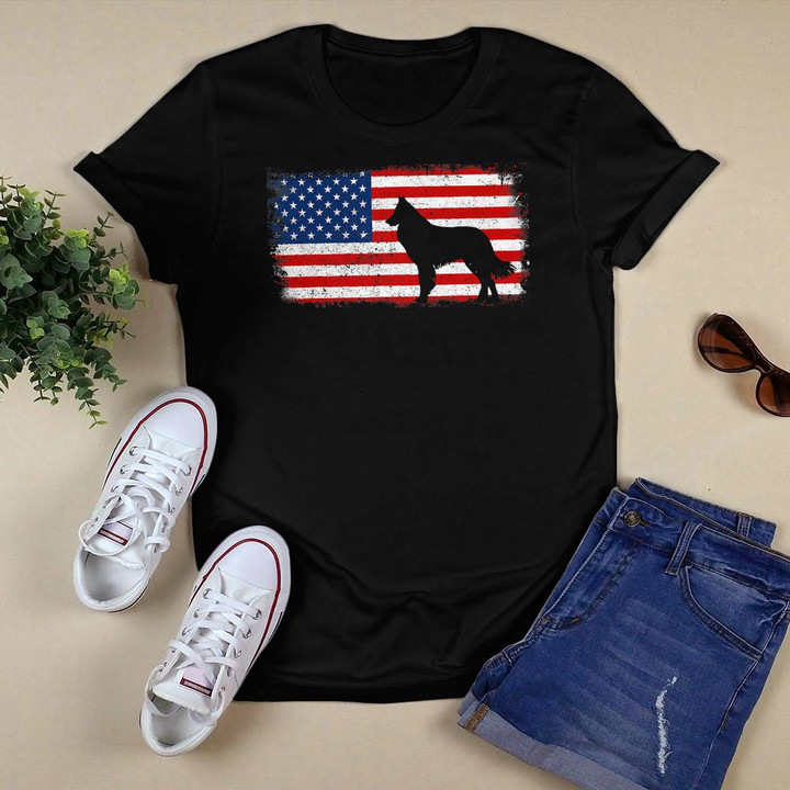 BELGIAN SHEPHERD American Flag Vintage T-Shirt