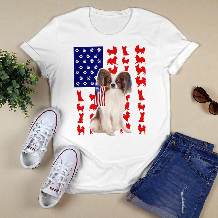 Papillon American Flag 4th Of July Dog Lover USA Patriotic T-Shirt