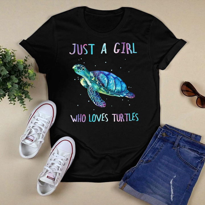 Womens Turtle Watercolor Sea Ocean Just A Girl Who Loves Turtles V-Neck T-Shirt