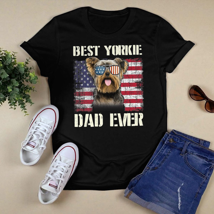 Vintage Best Yorkie Dad Ever Flag Us For Pet Owner Father T-Shirt