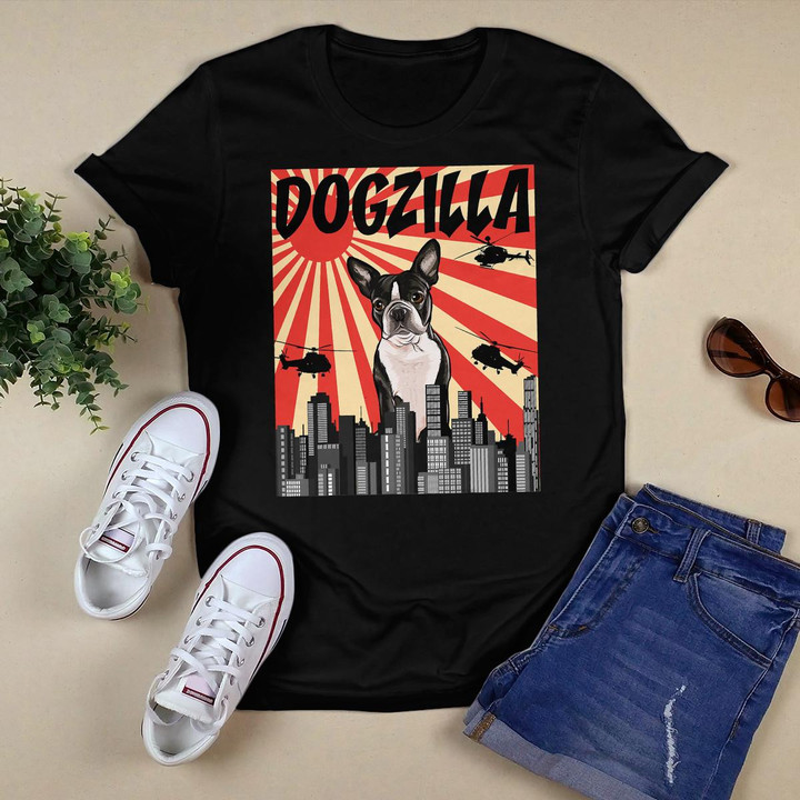 Funny Retro Japanese Dogzilla Boston Terrier T-Shirt