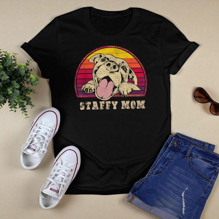 Staffy Mom - Vintage Retro Smiling Staffordshire Terrier Pullover Hoodie