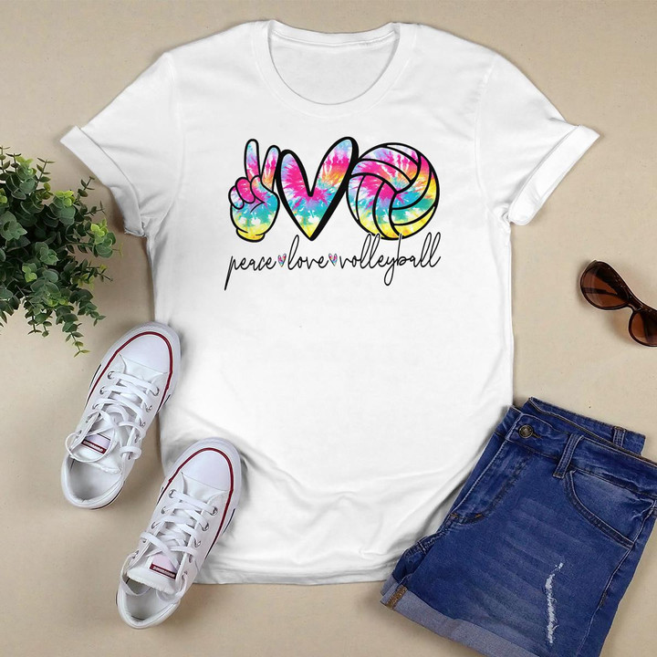 Womens Peace Love Volleyball Tie Dye Cute Volleyball Lovers V-Neck T-Shirt