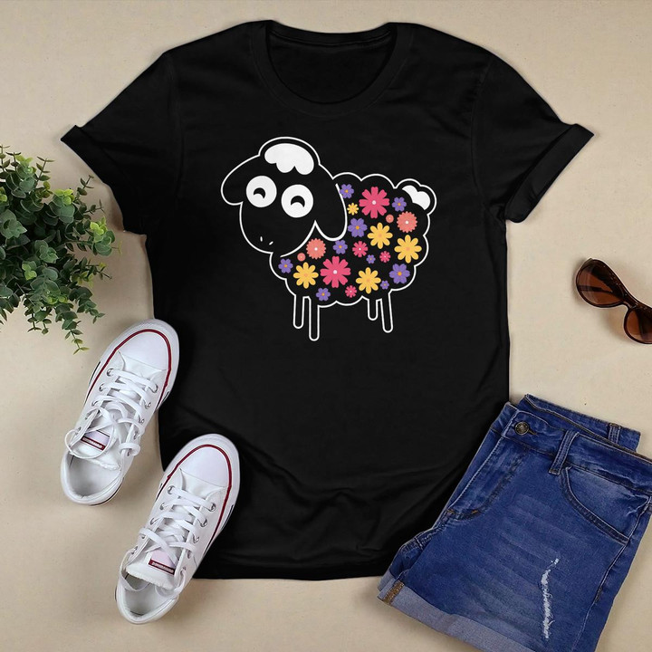 Cute Sheep With Flower Wool Sheep Flower Lover T-Shirt