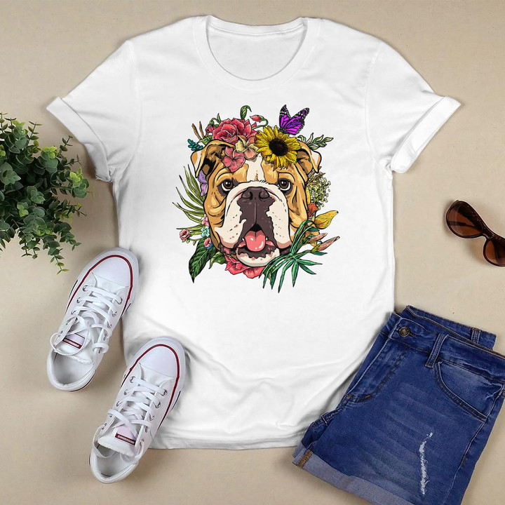 Floral American Bulldog Dog Spring Nature Dog Lovers T-Shirt